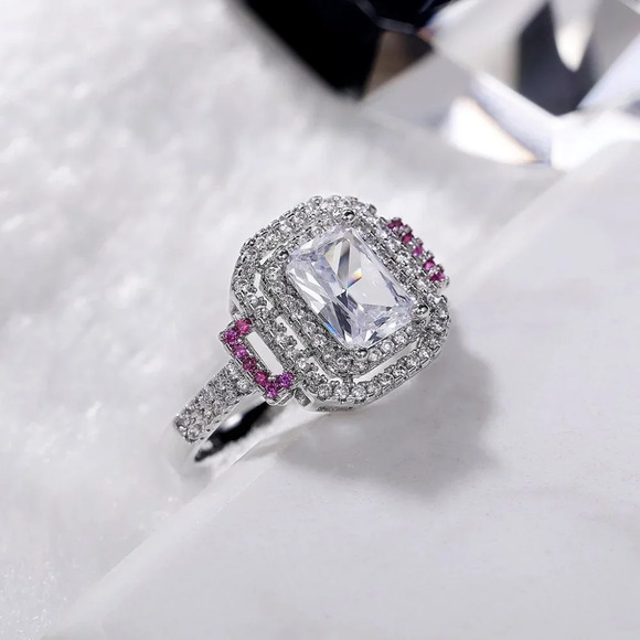 🌸Romantic Radiant Shiny Zircon Hollow Silver Ring Women for Women, L097